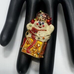 Vintage Christopher Radko Enamel Snowman Brooch Pin Christmas Gift Gold Tone